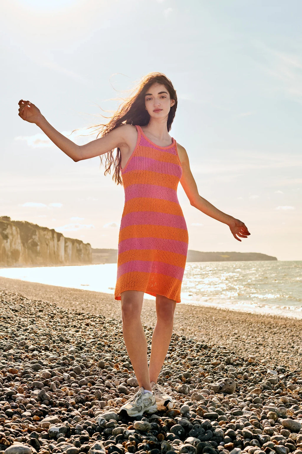 GiGi Knitwear - Mesh Tank Dress - Pink/Orange