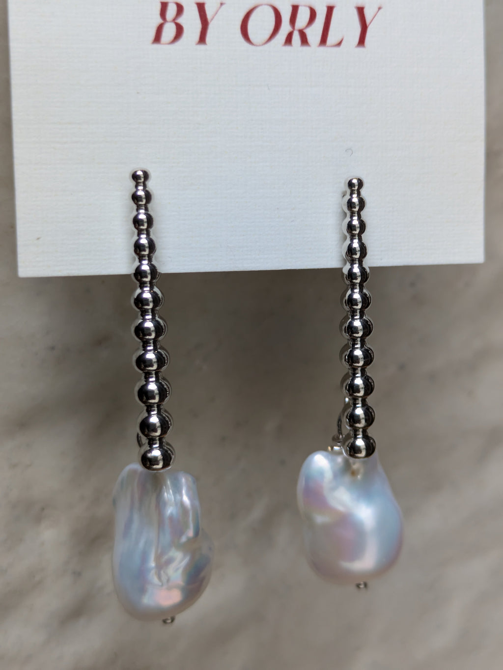 BY ORLY - Silver Linear Studs with Peal Drop