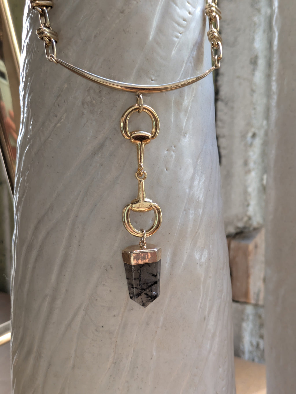 Sheila B. Large Deco Chain and Smoky Quartz Necklace