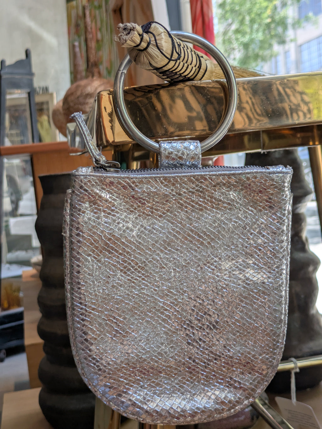 Kim White - Metallic Mini Ring Wristlet - Snake/Crocodile