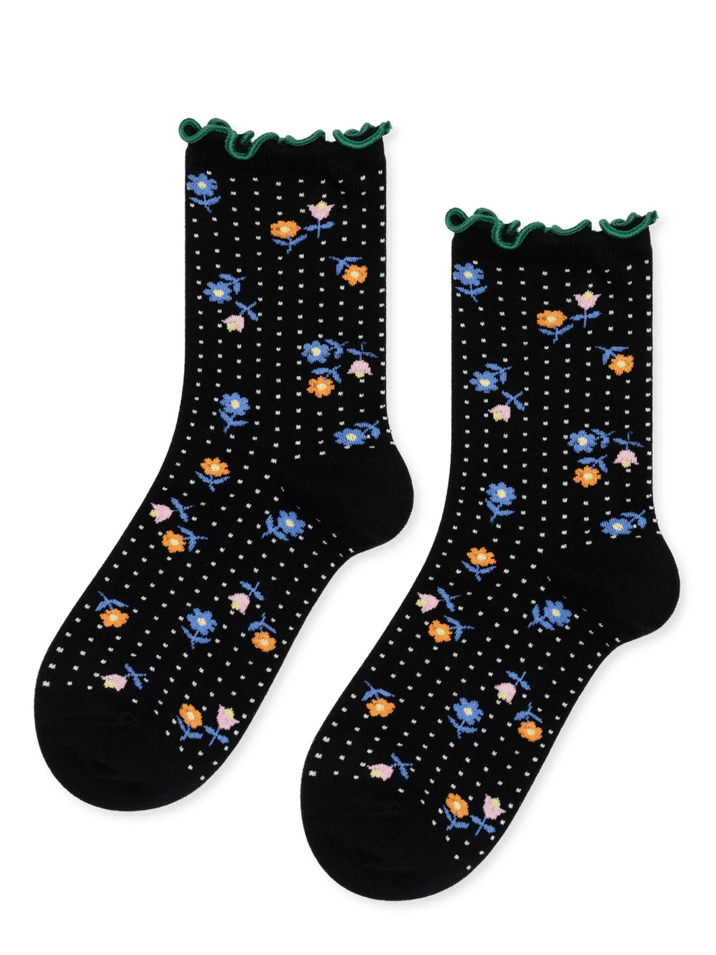 Dottie Floral Crew Socks (Black)