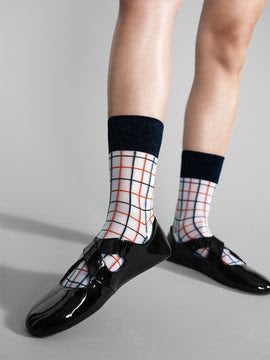 Grid Sheer Crew Socks